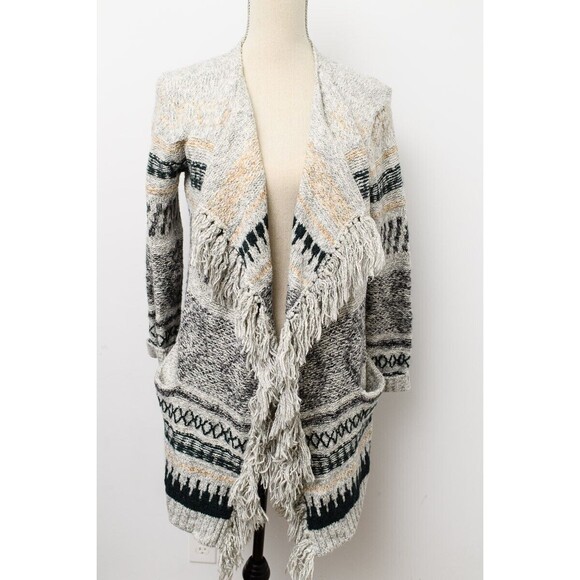 Cabi XS open front fringe southwest light gray cardigan prairie western - Picture 1 of 6